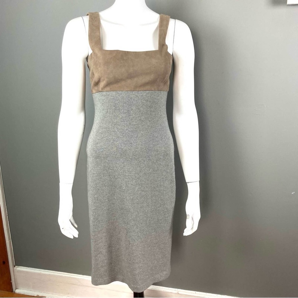 Ralph Lauren Black Label dress cashmere suede size 2 grey tan